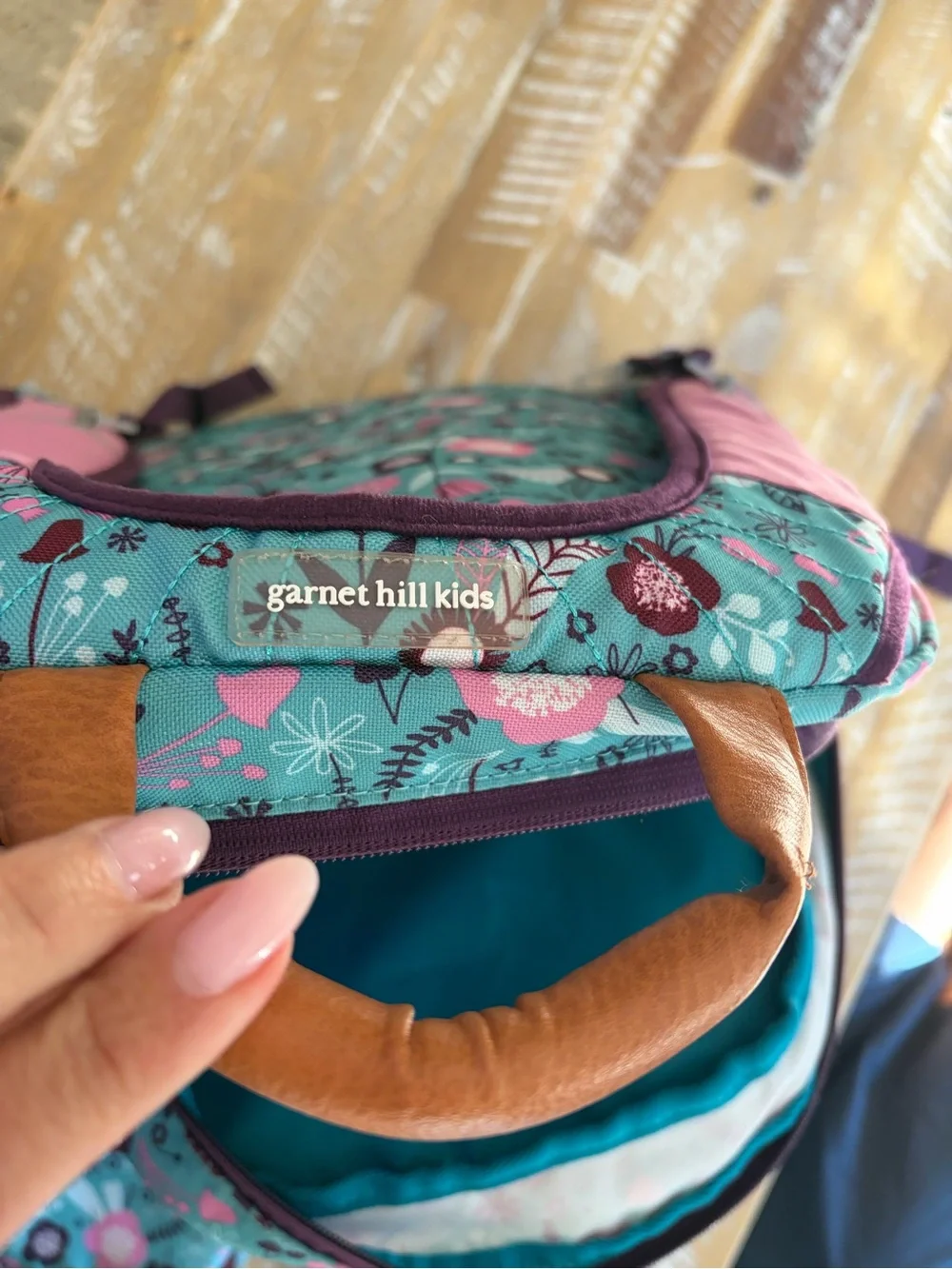 Garnet Hill Teal Floral Kids Backpack and lunchbox